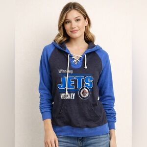 Winnipeg Jets Lace-Up Hooded t-shirt- Navy & Royal Blue